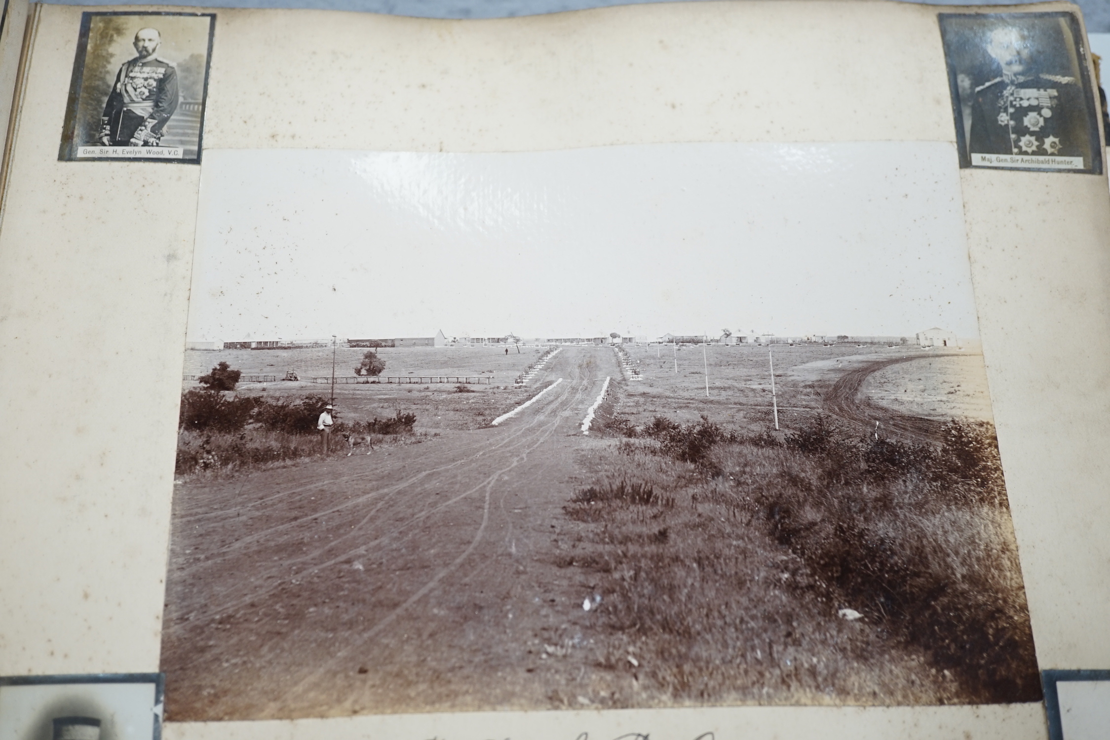 An album of albumen photographs, 1897-1902, Boer war period, predominantly South African and Tribal including Native Stadt, Machudi and Johannesburg